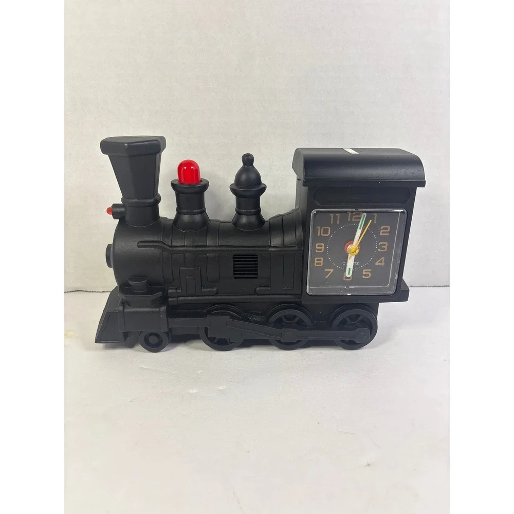 Vintage Steam Locomotive Train Alarm Clock Black Quartz Novelty Desk Decor